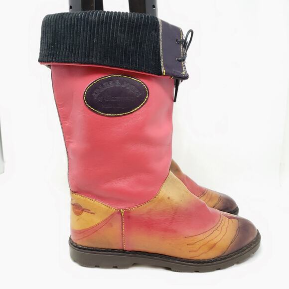 Vintage Leather Foldover Boots Pink Brown Tropical Beach  OOAK England Sz UK 6 - Picture 4 of 16